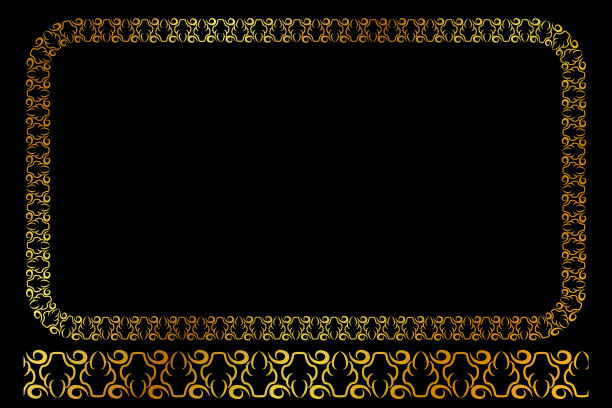 向量黄金矩形花框架，在黑色的背景图片下载