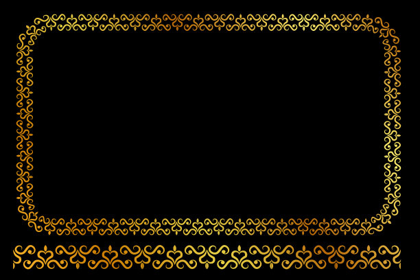 向量黄金矩形花框架，在黑色的背景图片下载