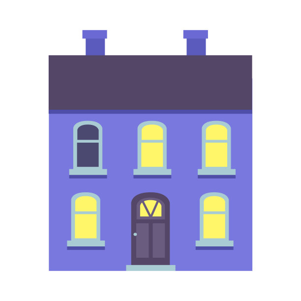 孤立的圣诞蓝色建筑与两个烟囱图片下载