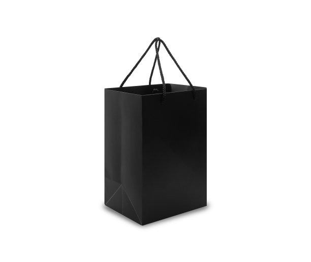 黑色纸袋与处理在侧视图孤立的白色背景与剪切路径图片下载