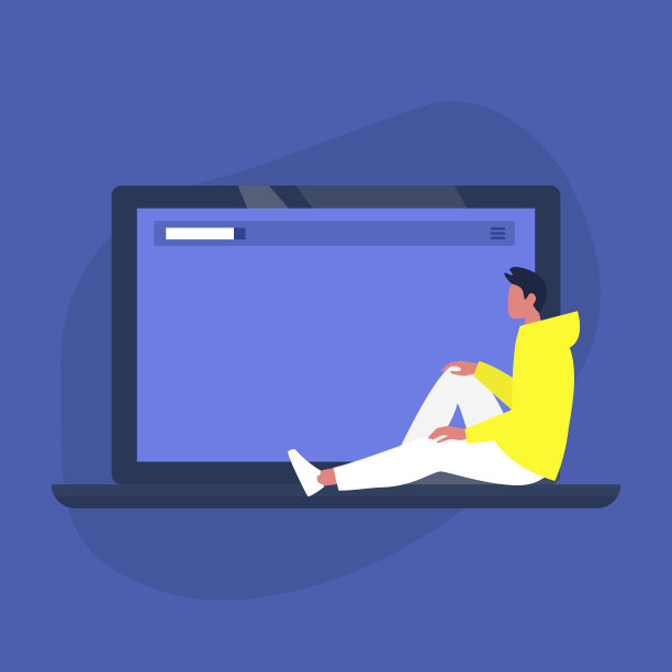 年轻的男性角色坐在笔记本电脑上，复制空间，设计模板图片下载