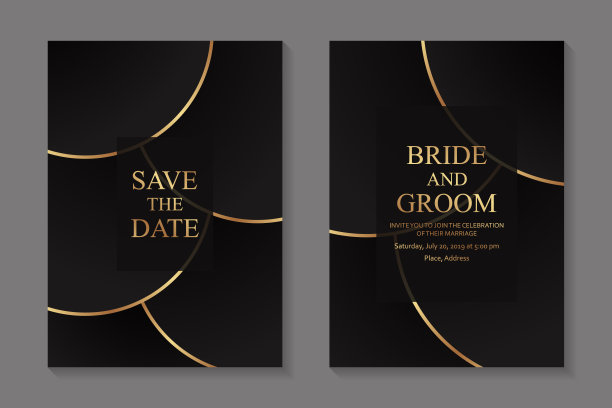 一套现代几何豪华婚礼邀请设计或名片模板的商务或演示或问候。图片下载