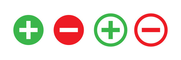 正负矢量孤立的绿色和红色图标。矢量插图。加图标简单加符号向量叉。机会的象征。复选标记图标。图片下载