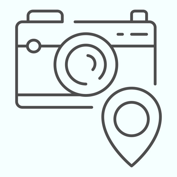 相机用针细线图标。设备记录照片矢量插图孤立在白色上。带有指针轮廓风格的摄影相机，专为网页和应用设计。Eps 10。图片下载