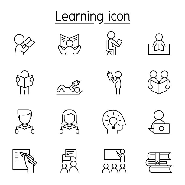学习和阅读图标设置在细线风格图片下载