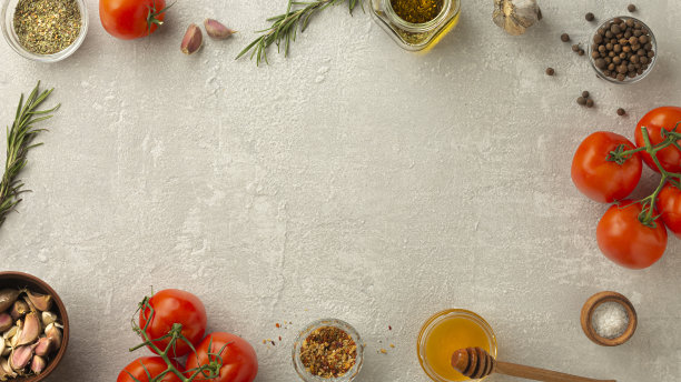 香草花园，背景，意大利调味料，蔬菜，香草百里香，樱桃番茄图片下载