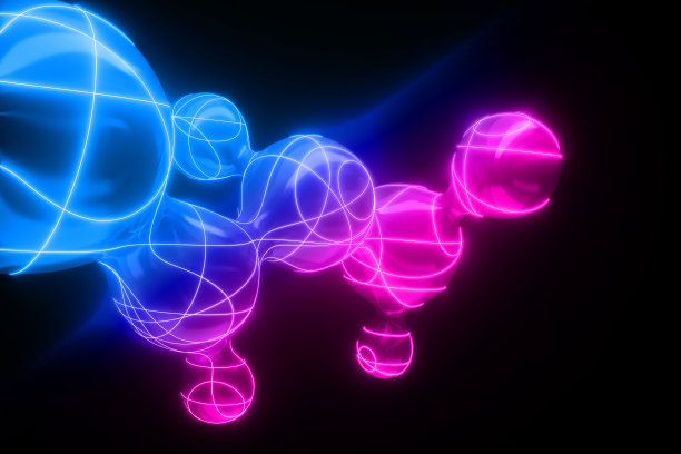 未来的背景扩散球状液滴解剖氖发光线。3 d演示。图片下载