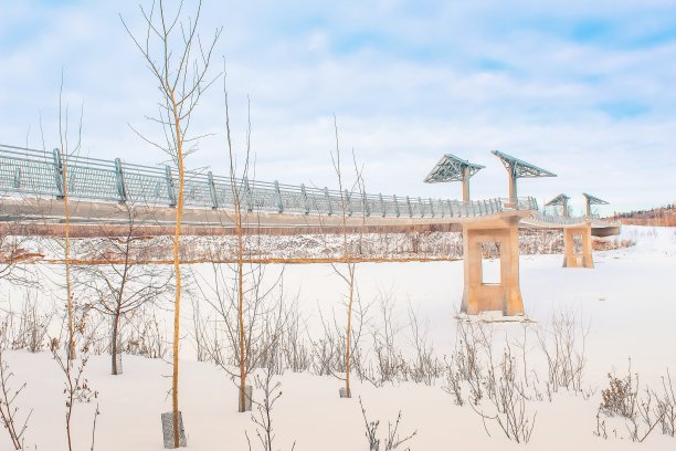 雪河上的全景桥图片下载