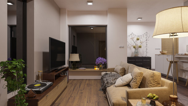 明亮的照明客厅概念在夜间图片下载