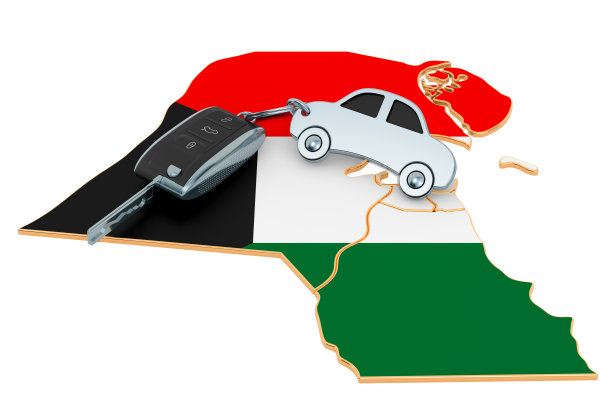 出售或租赁汽车在科威特的概念，3D渲染孤立的白色背景图片下载