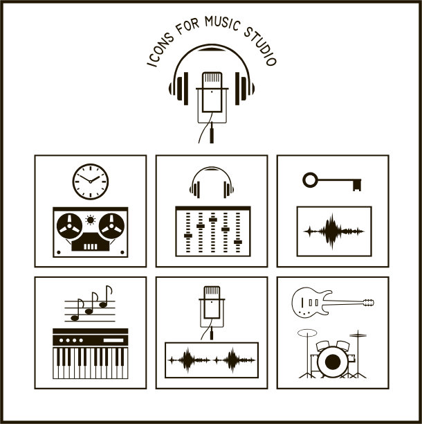 音乐工作室的图标，矢量，切割文件，白色背景上的黑色图片下载