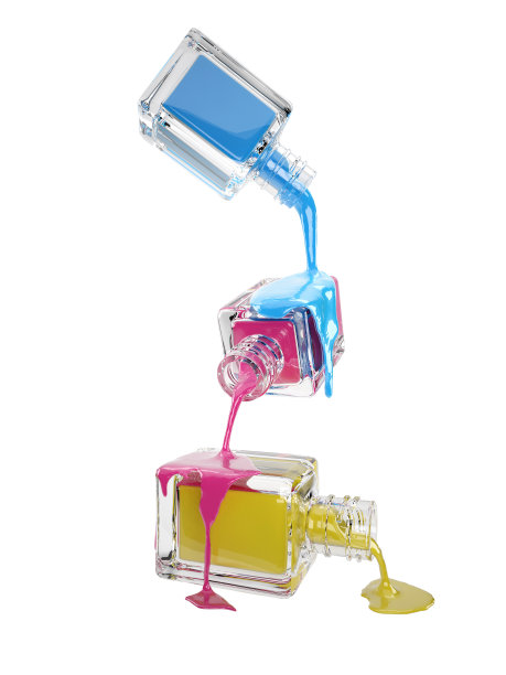 三维插图的化妆品玻璃瓶与多色滴图片下载