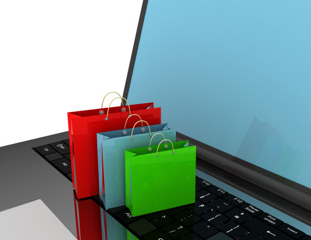 白色背景的笔记本电脑和购物页面图片下载