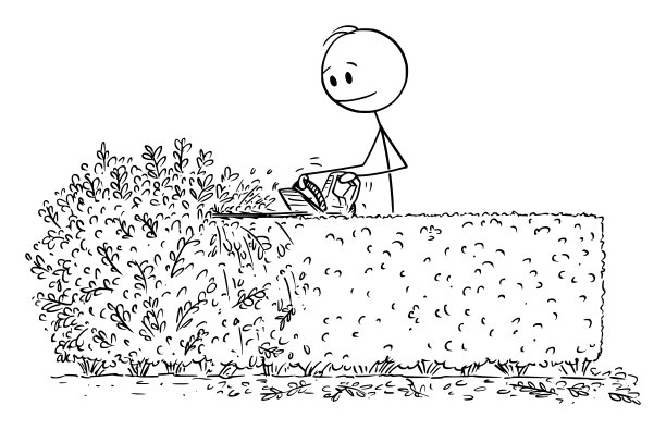 用修剪器修剪树篱的人或园丁的矢量卡通插图图片下载