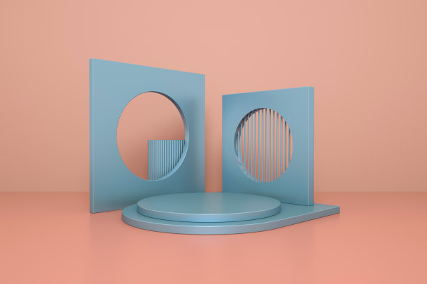 三维渲染抽象平台，最小的蜡笔讲台显示场景。图片下载