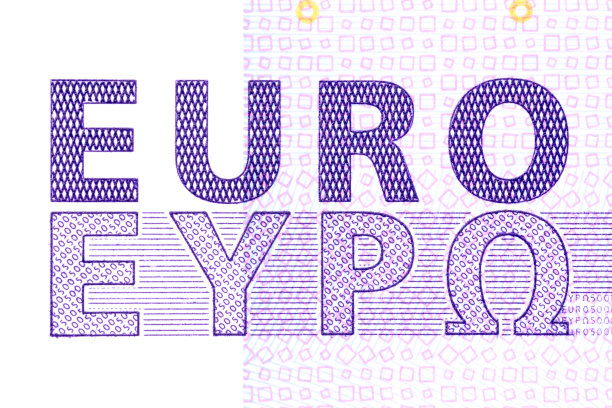 钞票上欧元标志的特写。图片下载