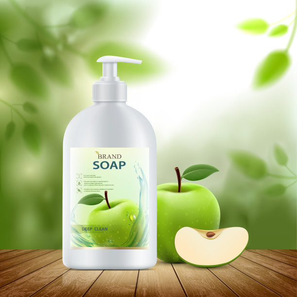 卫生肥皂分配器与绿色水果苹果图片下载