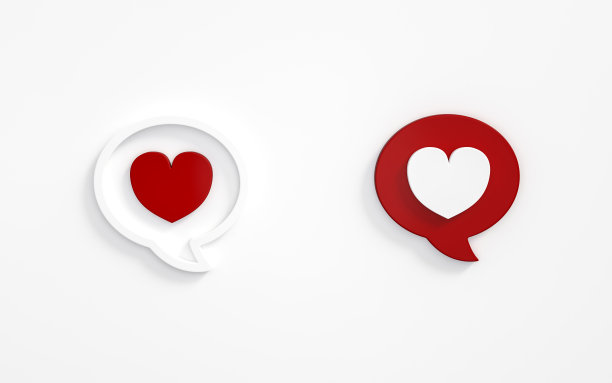 心在红白的言语里泡着阴影。孤立的3 d渲染。气泡图标。心的形状。情人节的象征标志。通知图标。3d插图情人节最小化概念。图片下载