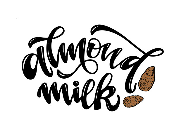 素食，椰子，杏仁牛奶的字母报价横幅，和包装设计。有机营养健康食品。关于乳制品的短语。矢量图图片下载
