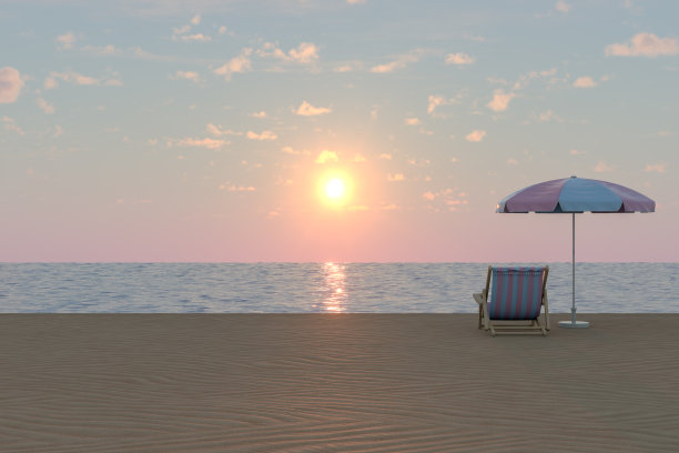 夏季概念与沙滩椅和雨伞图片下载