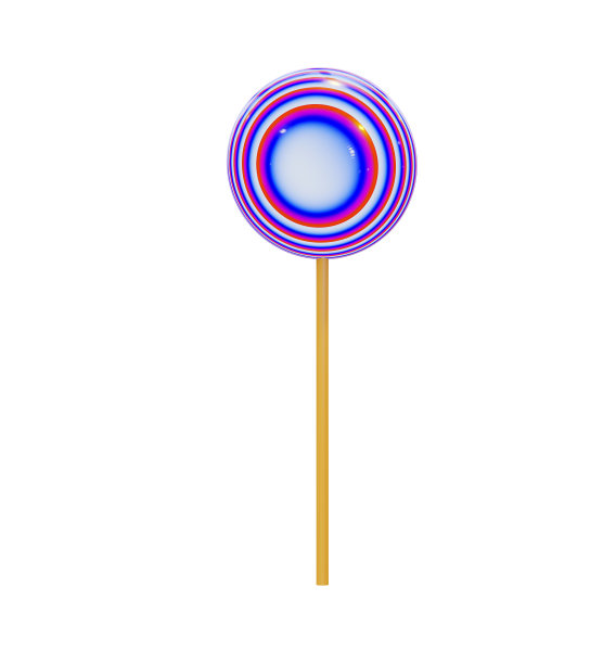 焦糖糖在一个圆形棒棒糖的木棒上，五颜六色的抽象螺旋。逼真的3D渲染，孤立的白色背景，空白的节日设计。图片下载