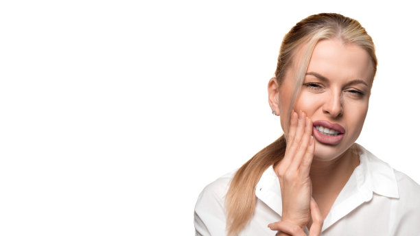 近距离的肖像，一个女人与强烈的牙痛。图片下载