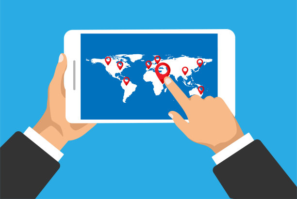 手持电话与世界旅行地图和定位。图片下载
