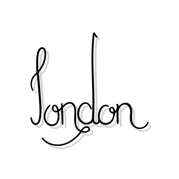 伦敦的手写城市名称。手写字体黑色，灰色阴影。图片下载