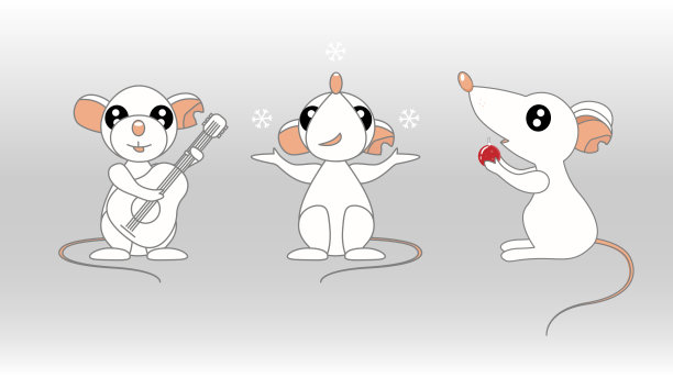 一组3只卡通小白鼠。2020年anymal象征图片下载
