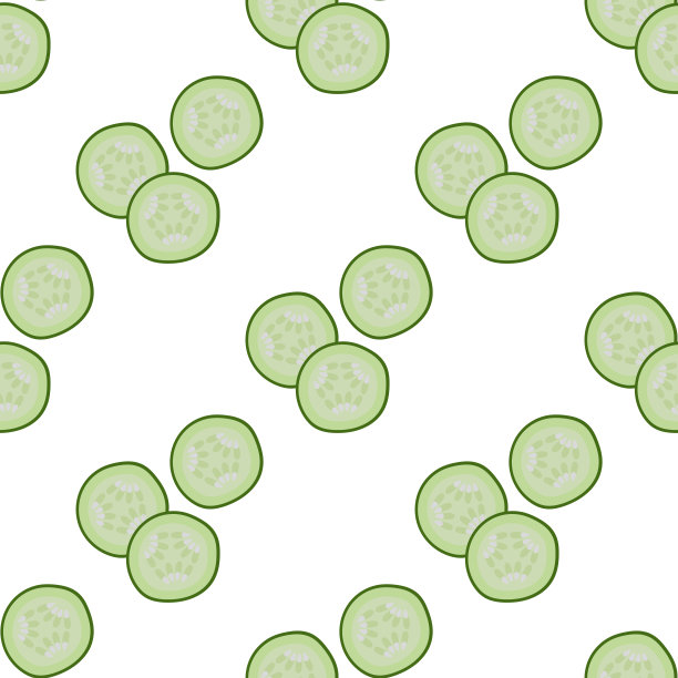 从黄瓜片无缝背景。健康食品。烹饪食物。蔬菜沙拉的配料。向量图片下载