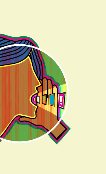 尖叫的女性轮廓与多色轮廓。广告。插图图片下载