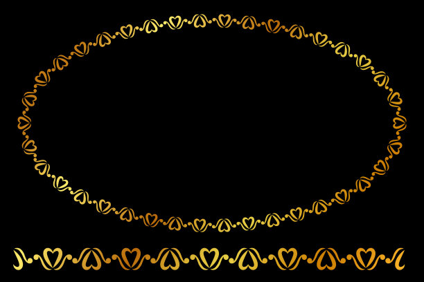 向量金色椭圆花框架，在黑色的背景图片下载