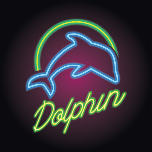 带有霓虹灯效果的海豚图标。矢量图图片下载