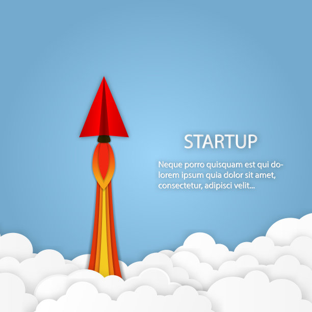 纸飞机发射到太空。商业项目启动，开发和推出新的创新产品对市场的概念。纸艺术剪纸风格矢量插图图片下载