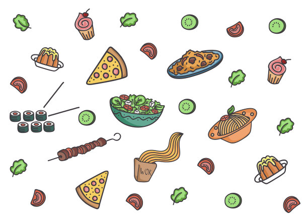 矢量图案配以世界名菜世界佳肴。图片下载