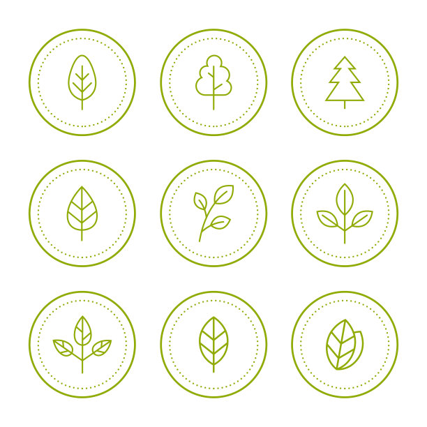 设置树叶和树线图标标志设计。健康，自然，素食，有机食品的象征。向量illstration图片下载