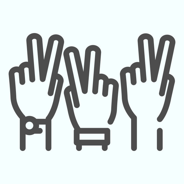 和平手线图标。手臂的手指与和平符号矢量插图孤立在白色。参与大纲风格设计，为网页和应用程序设计。图片下载