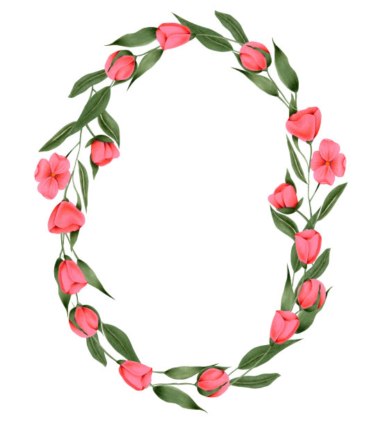 花环手绘深红色的鲜花，贺卡模板，手绘在白色的背景图片下载