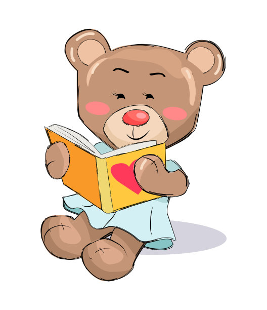 女泰迪熊阅读与心符号向量图片下载