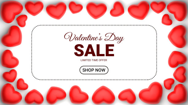 情人节销售横幅，一个网站的背景，红心框架，3d渲染图片下载