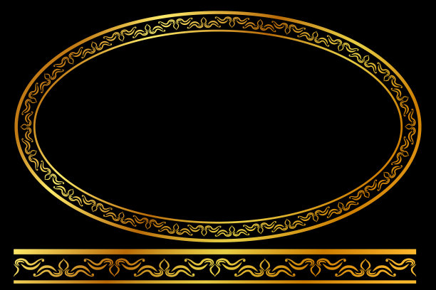 向量金色椭圆花框架，在黑色的背景图片下载