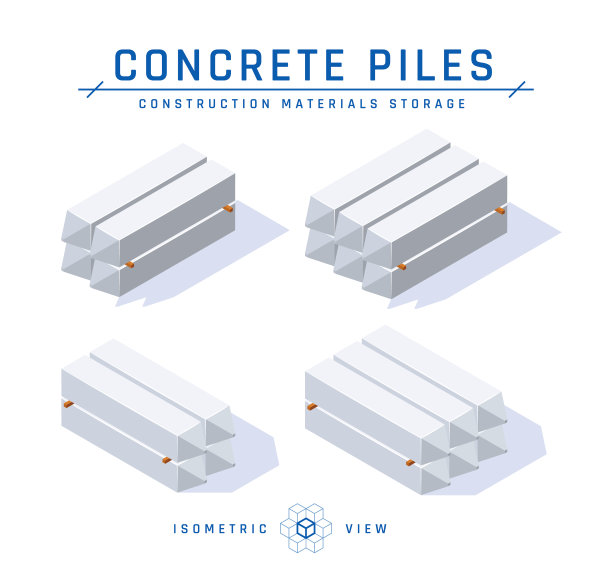 等距混凝土桩平式，矢量图片下载