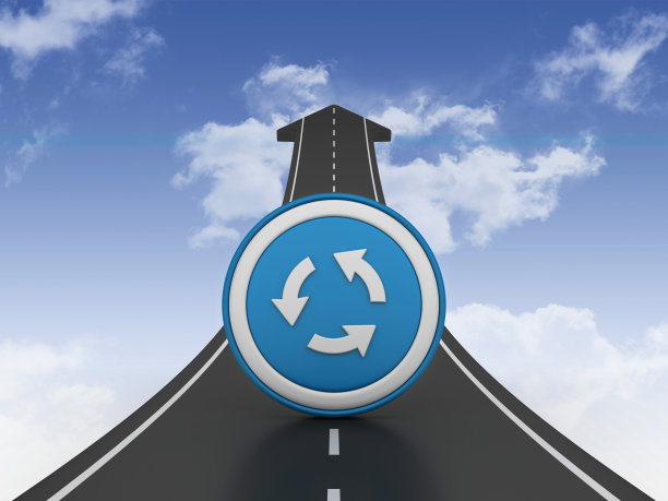 道路箭头与RONADABOUT道路标志- 3D渲染图片下载