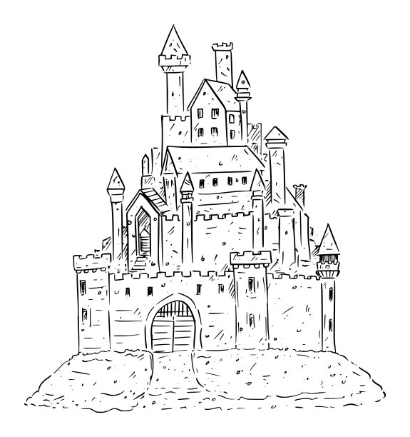 矢量卡通插图的沙滩上的沙堡。图片下载