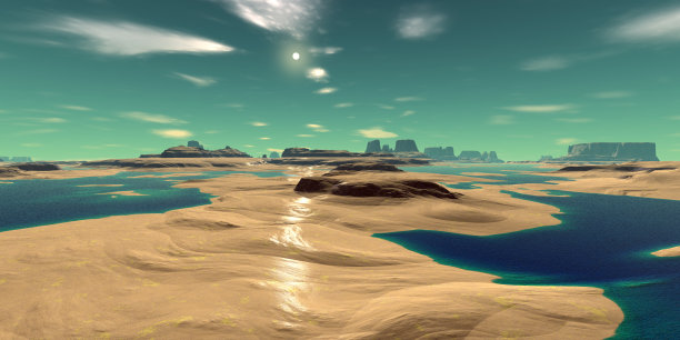 外星人的星球。山和湖。三维渲染图片下载