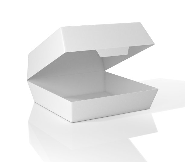白色食品盒，装汉堡包的容器，盖子打开。3 d演示。图片下载