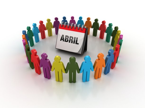 Pictogram人与ABRIL日历-西班牙语单词- 3D渲染图片下载