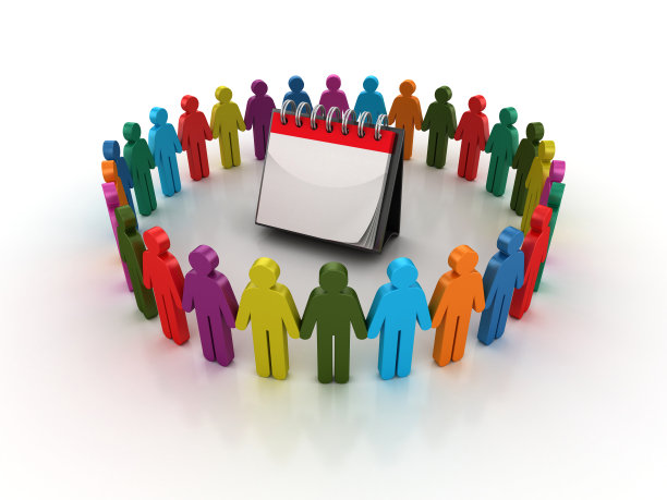 象形文字团队与空白日历- 3D渲染图片下载