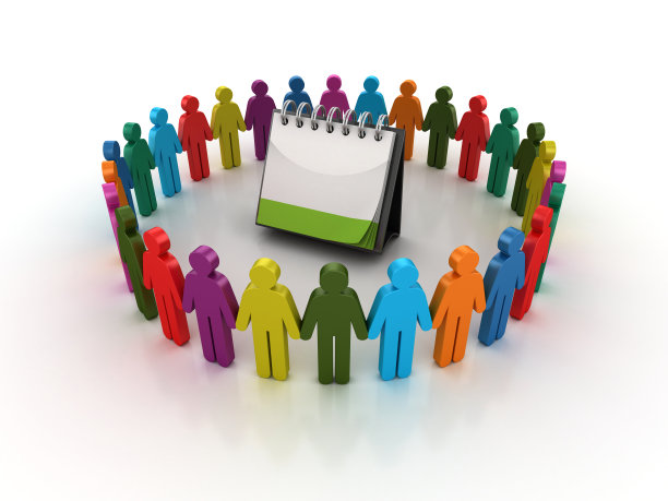 象形文字团队与空白日历- 3D渲染图片下载