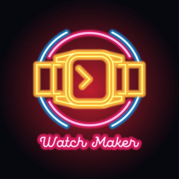 男人和女人手表商店霓虹灯手表制造商和商店板横幅图片下载